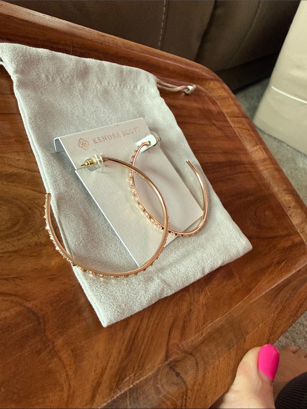 Kendra Scott Rose Gold Val Rhinestone Hoop Earrings - Picture 3 of 3